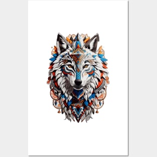The majestic tribal white wolf Posters and Art